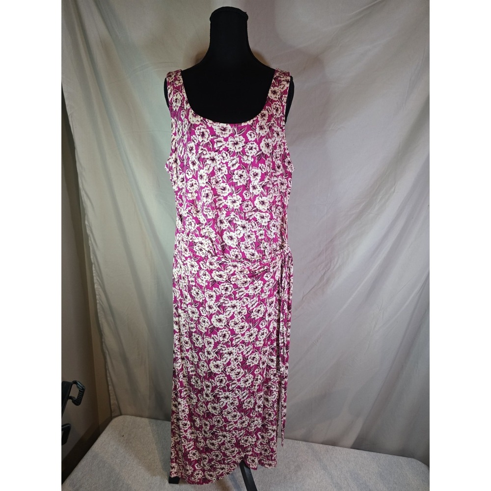 NWT Loft beach Large Pink Flowers Dress long lined wrap coastal Country
